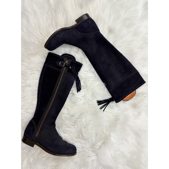 Penelope Chilvers Tall Riding Tassel Boot Navy Blue Suede 41 10 RARE!!! - Picture 6 of 11
